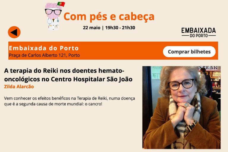 Imagem do programa Pint of Science Portugal 2019, onde se promove o reiki para doentes oncológicos